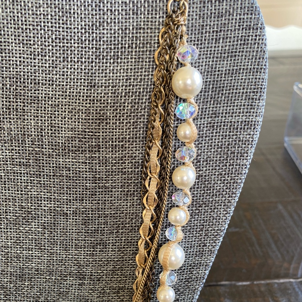 Multi-Strand Gold Pearl & Crystal Necklace - Women Jewelry - Picture 2 of 5